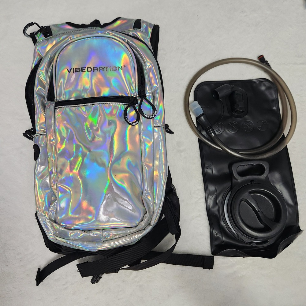 Vibedration Holographic Silver Hydration Pack 2.0L Bladder Festival Rave Bag